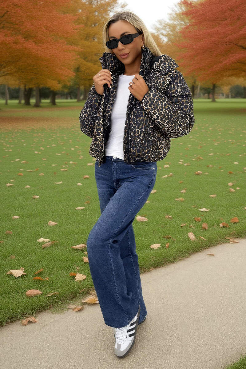 Leopard Print Hooded Short Puffer Coat Leopard Print Hooded Short Puffer Coat