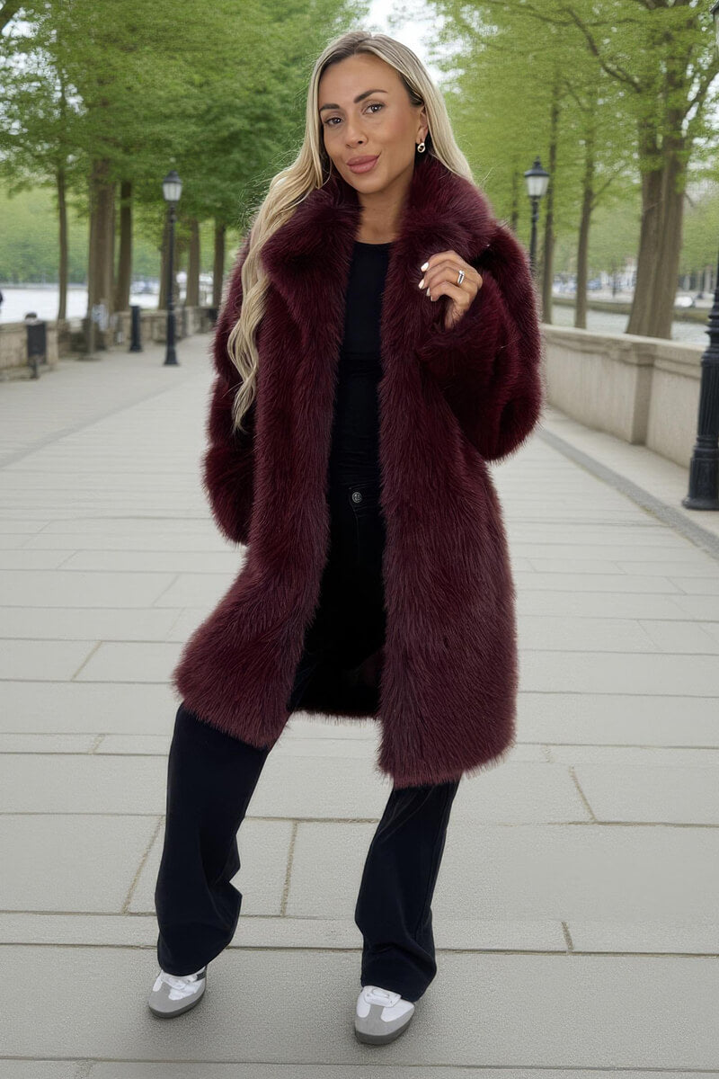 Burgundy Faux Fur Longline Jacket Burgundy Faux Fur Longline Jacket