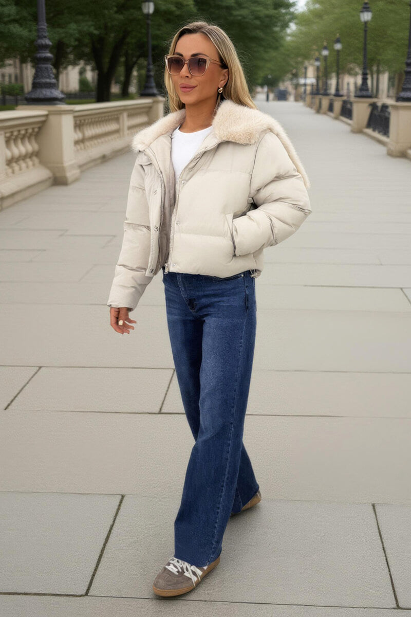 Cream Split Hood Short Puffer Coat Cream Split Hood Short Puffer Coat