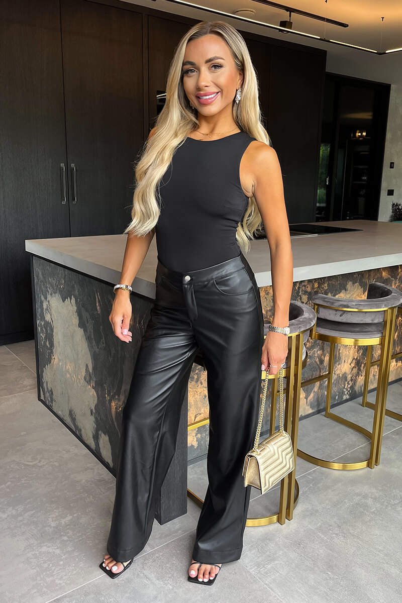 Black Faux Leather Wide Leg Trousers Black Faux Leather Wide Leg Trousers