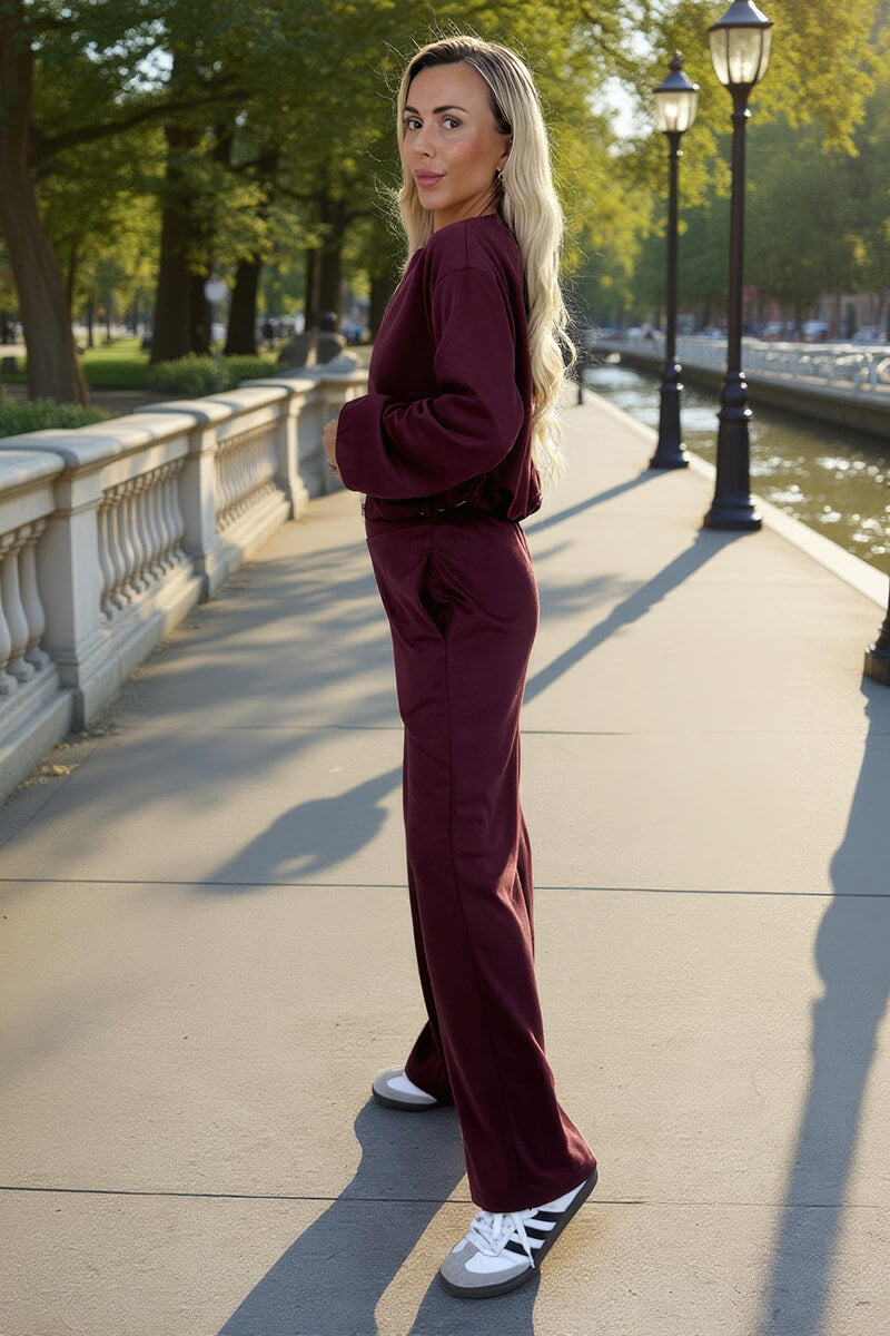 Burgundy Wide Leg Soft Trousers Burgundy Wide Leg Soft Trousers