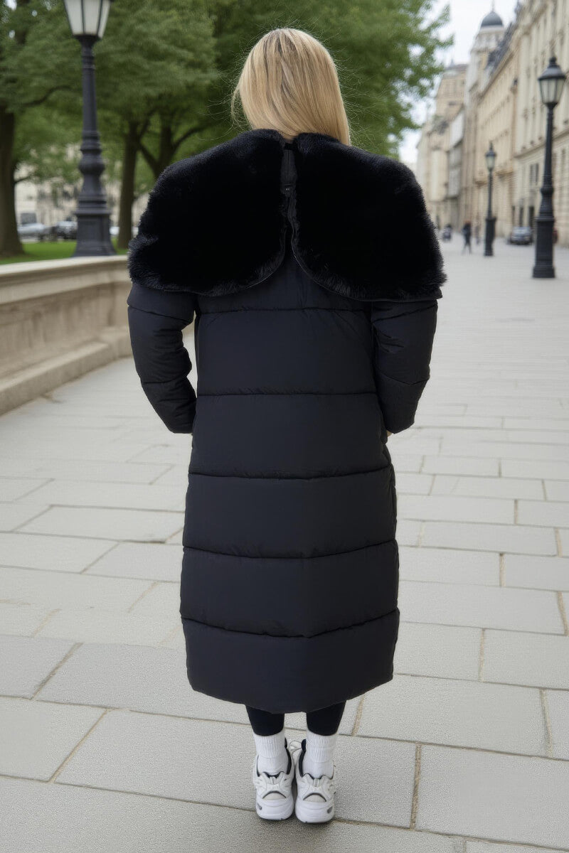 Black Split Hood Longline Puffer Coat Black Split Hood Longline Puffer Coat