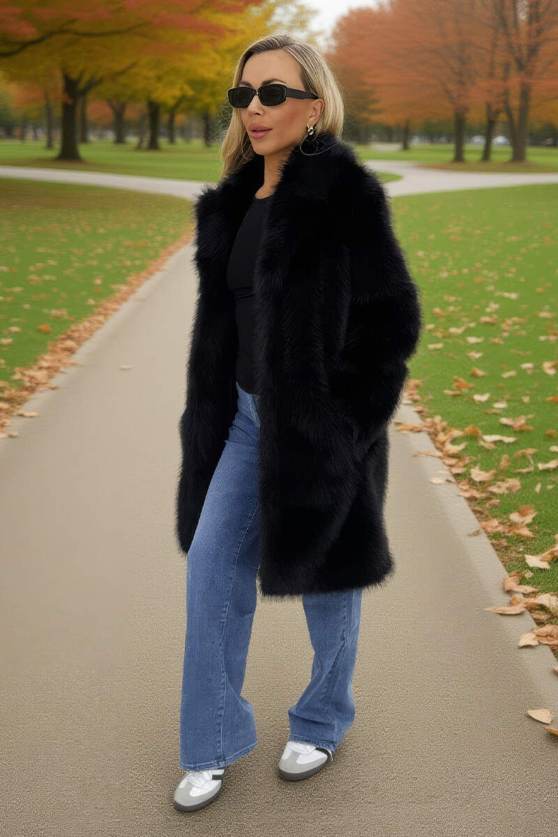 Black Faux Fur Longline Jacket Black Faux Fur Longline Jacket