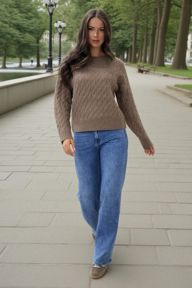 Mink Round Neck Cable Knit Jumper Mink Round Neck Cable Knit Jumper