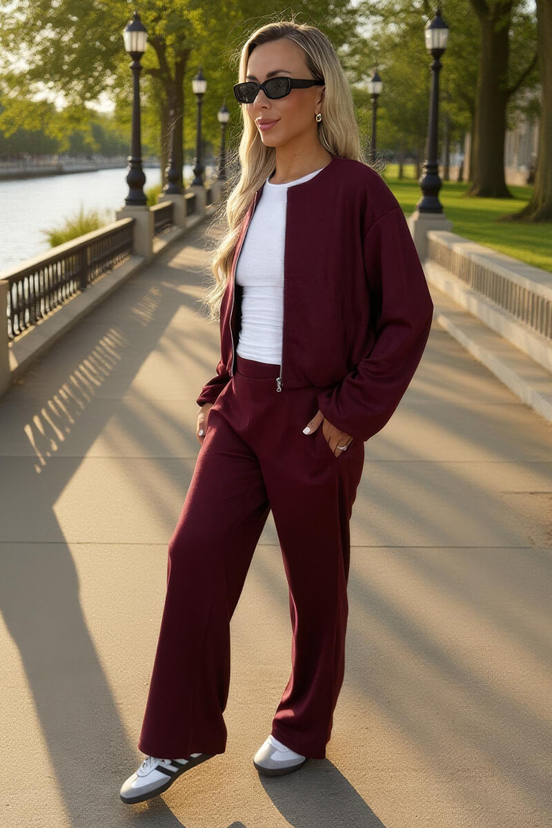 Burgundy Wide Leg Soft Trousers Burgundy Wide Leg Soft Trousers