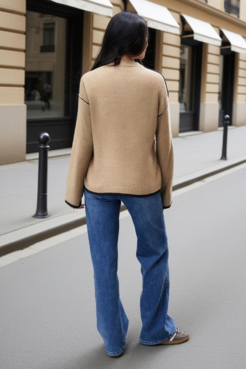 Oatmeal Contrast Piping Crew Neck Jumper Oatmeal Contrast Piping Crew Neck Jumper