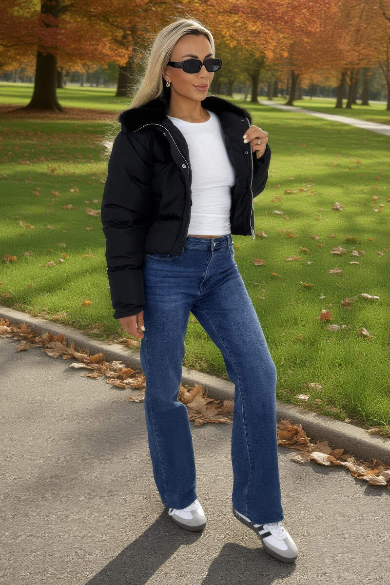 Black Split Hood Short Puffer Coat Black Split Hood Short Puffer Coat