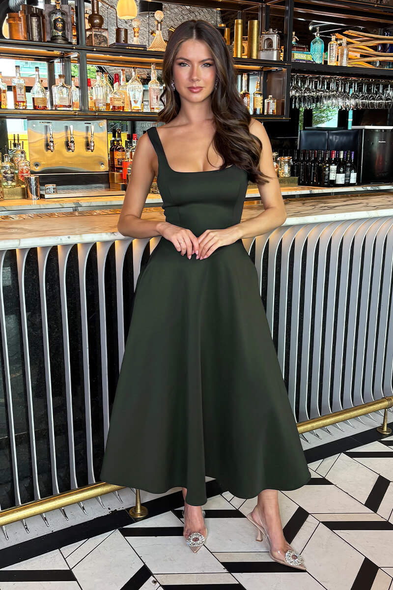 Forest Square Neck A-line Midi Dress Forest Square Neck A-line Midi Dress